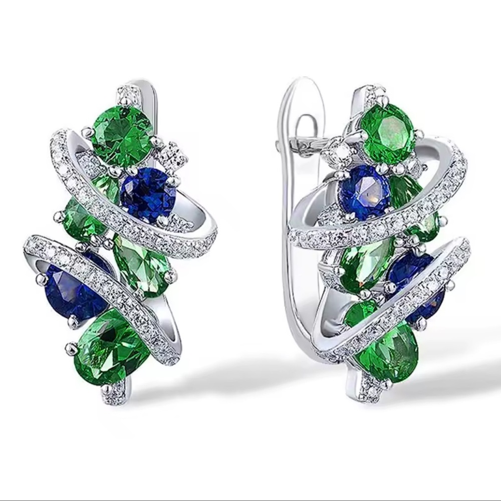 Stunning Sparkling Silver and Green Blue  Earrings